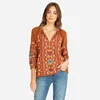 Wholesale Fashionable Brown Casual Floral Ladies Blouses Women Embroidered Tops