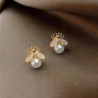 Gold Earing Fashion Jewelry Trendy Pearl Stud Gold Bee Earing