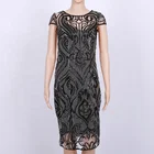 Hot selling fashion knee length round collar mature sequin little black bandage with sleeves evening dress woman