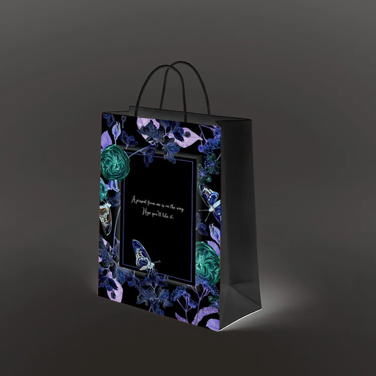 product-2020 new product dark black custom printed on glossy paper small black paper bag gift bags w-1