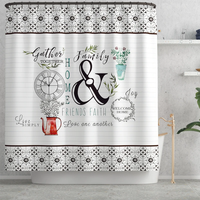 Fashion Style Anti Slip Bathroom Rug 4 Piece Set Custom print Shower curtain