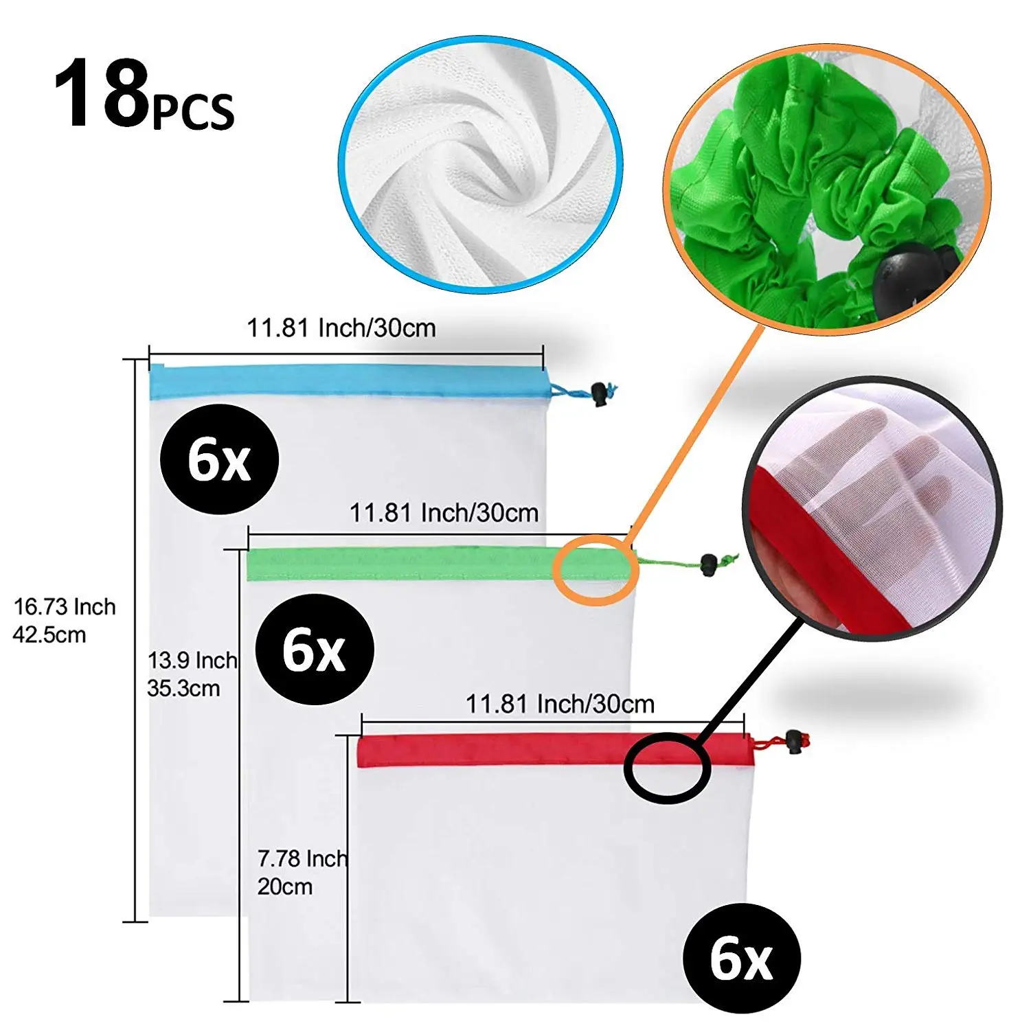 Eco Friendly Washable Reusable Vegetable Mesh Produce Bags RPET nylon Mesh produce Bag