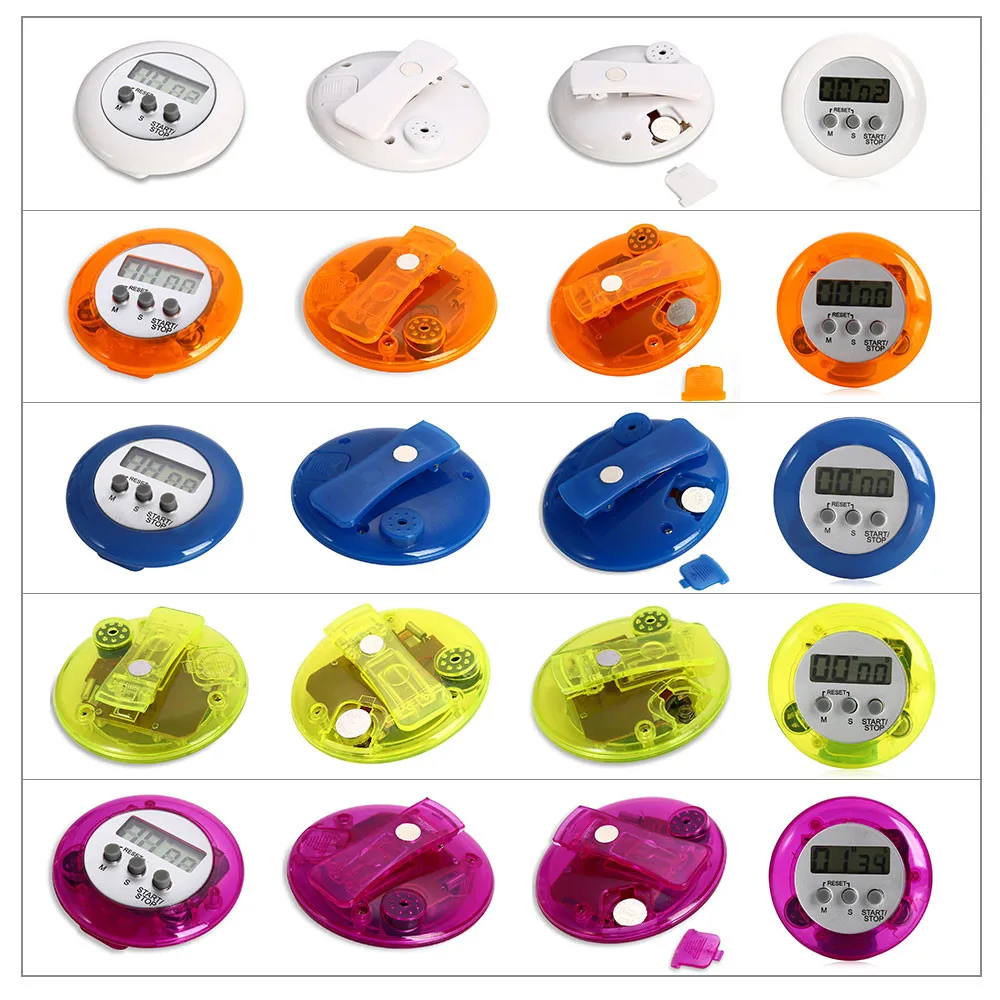New 5 Colors LCD Digital Reminder Setting Gadget Circular Electronic Timer Alarm Clock Running Alarm Count Down Pedometers