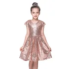 3-8 Years Girl Short Sleeve O-Neck Kids Party Dress with Glitter
