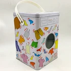washing machine shape laundry powder storage box packaging metal tin with plastic handle and body window