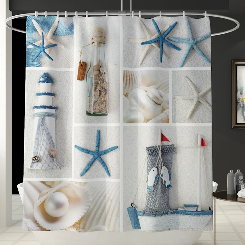 Starfish printed Toilet Pad Cover Bath Mat Shower Curtain Set for Bathroom Decoration Home Textile