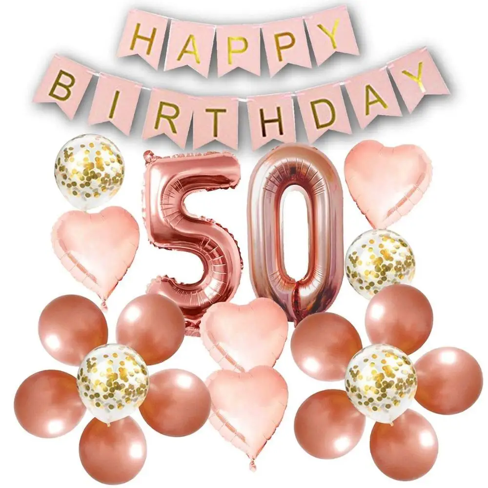 Oro rosa tema 50th decoraciones de fiesta de cumpleaños suministros Kits