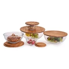 Bamboo Fiber Fruits Glass Bowl New Arrival Eco Friendly 5 Pcs Salad Fruit Set Bowls With Lid