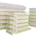 convenience supermarket gondola shelves pharmacy store shelves used for storage