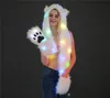 N565 Women Christmas LED Faux Fur Hat Light Up Hood Animal Cap with Scarf Gloves Stage Costumes Nightclub Outwear winter hats