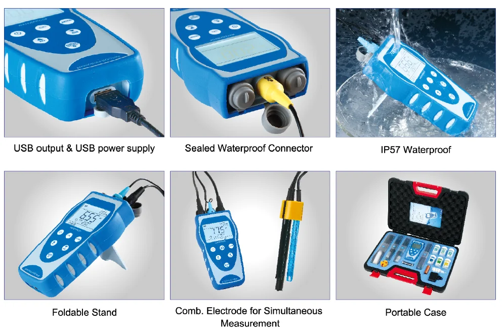 NADE Waterproof Portable pH Meter Single parameter SX811 series(-2.00~19.99pH, 0.01pH, USB) with professional pH electrode