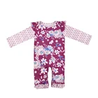Wholesale infant toddlers floral clothing ruffled collar knitted Long sleeve baby romper