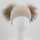wholesale price kids winter knitted hats double raccoon fur pom winter warm baby cashmere hat