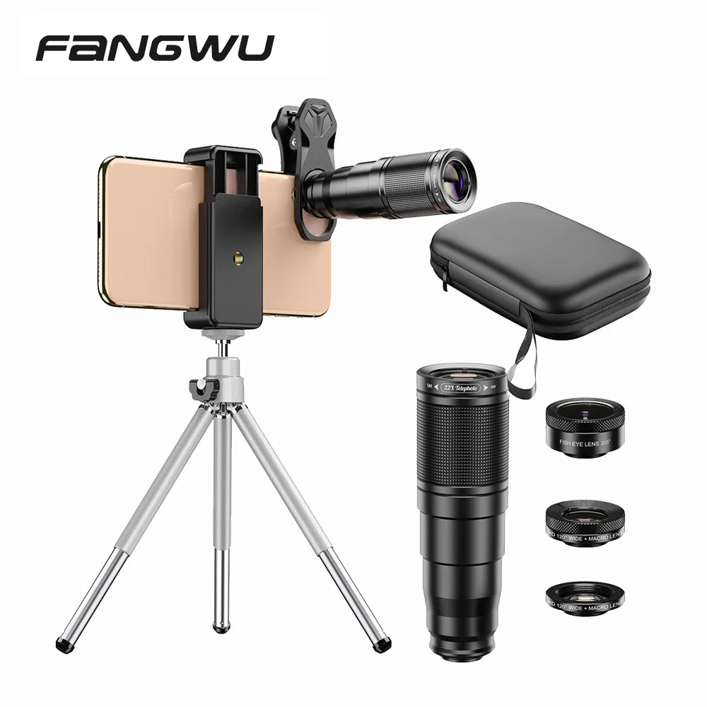 Apexel 22X Zoom Telephoto-Fisheye-Wide Angle+Macro Lens For Mobile Phone with Tripod