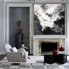 Large Oil Painting & Calligraphy Canvas Abstract Oversize Black And White Painting Wooden Wall Decor