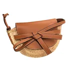 Fashion straw cross body bag with vogue pu trim braided shoulder bag saddle summer woven straw bag for women