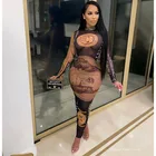 Gauze Dress 2020 Autumn/winter New Arrival Women's Fashion Sexy Gauze Dollar Print Long Sleeve Dress