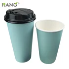 RANO Custom Logo Printed and Wall Printing 8OZ/12OZ/16OZ Blue Disposable Coffee Hot Drink Paper Cup