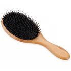 Wooden bamboo natural organic boar bristle paddle hair brush for women men kids
