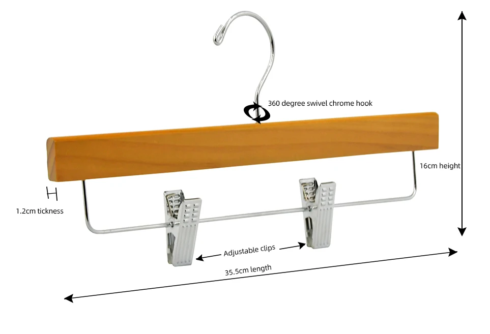 high quality Douglas fir wooden pants hanger OEM with metal clips
