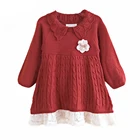 custom designs winter toddler kids children girl red polo knit sweater tutu dresses with lace hem