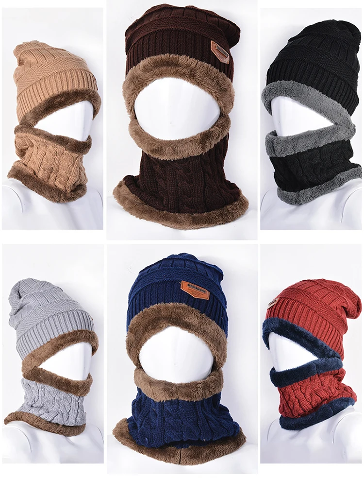 Wholesale fashion plain men beanie hat winter set