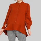 red women blouses and tops lady long sleeve crop top formal shirts for lady female single breasted puffy ruffles