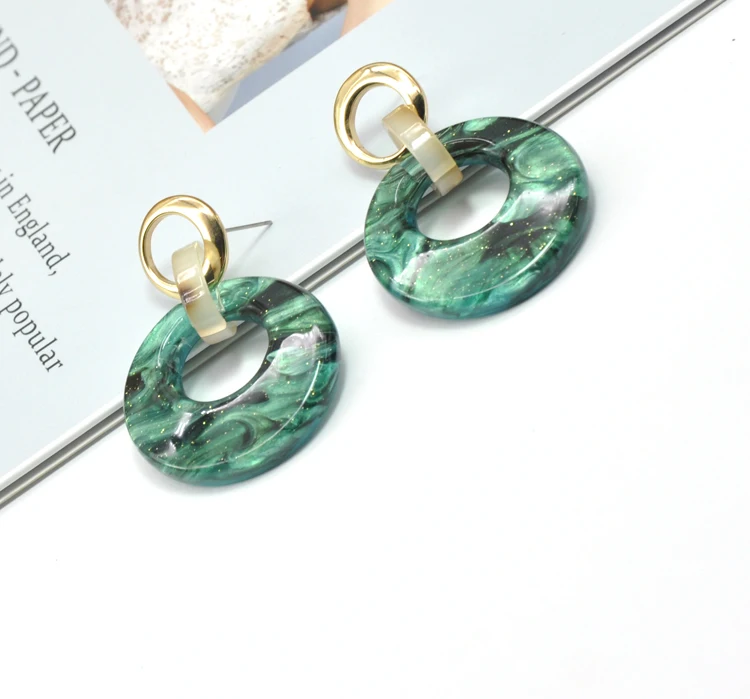 Fashion acrylic round stud earring with small hollow loop colorful iridescent earring acetate