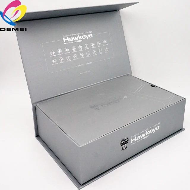 silver cardboard magnetic gift box magnetic electronic packaging