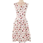 Ladies casual summer dress women cotton elastane sleeveless cherry print tea dresses