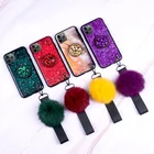 For iPhone 11 XS MAX X 8 7 6 Luxury Women Fashion Epoxy Phone Case with fur ball Wrist Strap