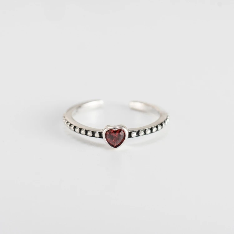 الجملة تصميم كريستال القلب الأحجار الكريمة 925 فضة خاتم من الطّراز العتيق