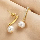 Fashion Shiny Tiny Rhinestone Women Faux Pearl Drop Earrings 2020