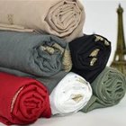 2019 Fashion bird pattern embroidery custom made scarf gold printing cotton linen women hijab