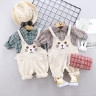 girls clothes set organic cotton baby Children's shirt and trousers kitten pattern casual dress