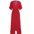 Women Loose Boho Bandage Floral Print V Neck Party Beach Maxi Dresses