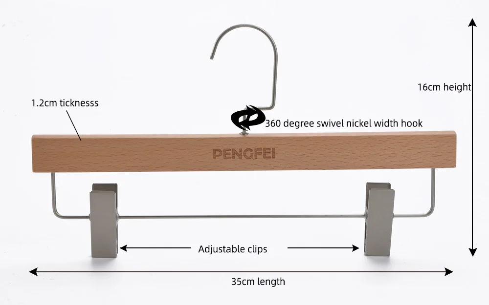 Beech wooden clothes pants hanger with clips skirts hanger for display