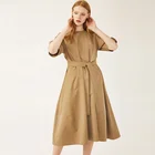Fashion khaki cotton casual long dress for women clothing