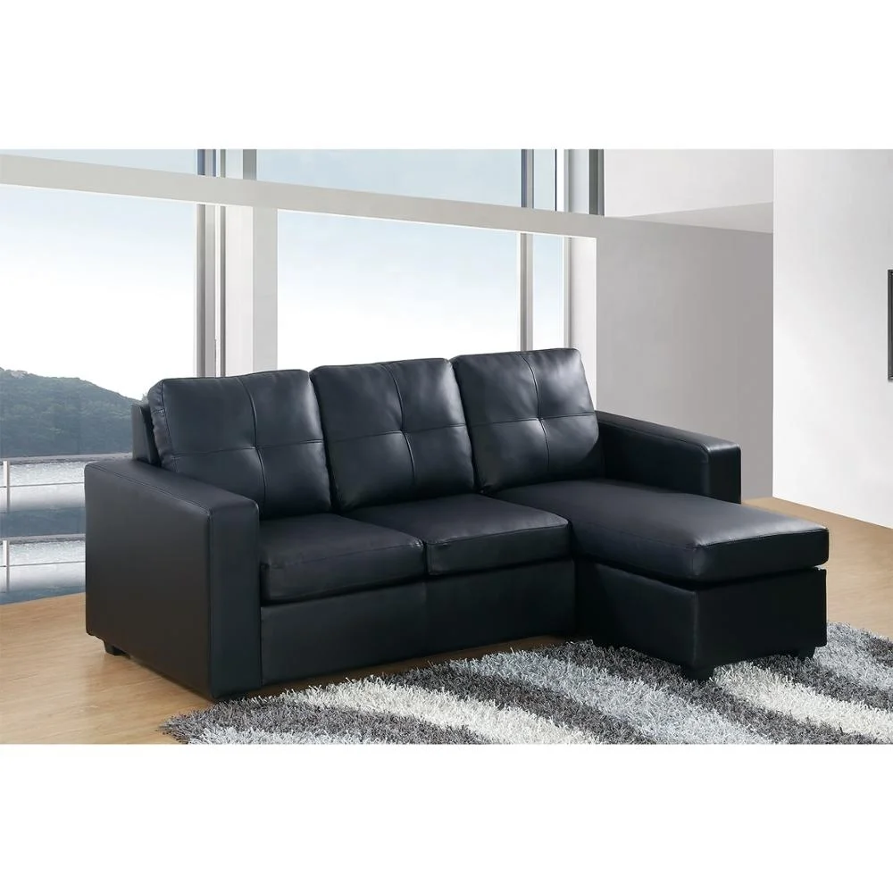 Moderne Schwarz leder ecke sofa, Couch Schnitts Möbel Sofa Set-Designs Wohnzimmer Möbel