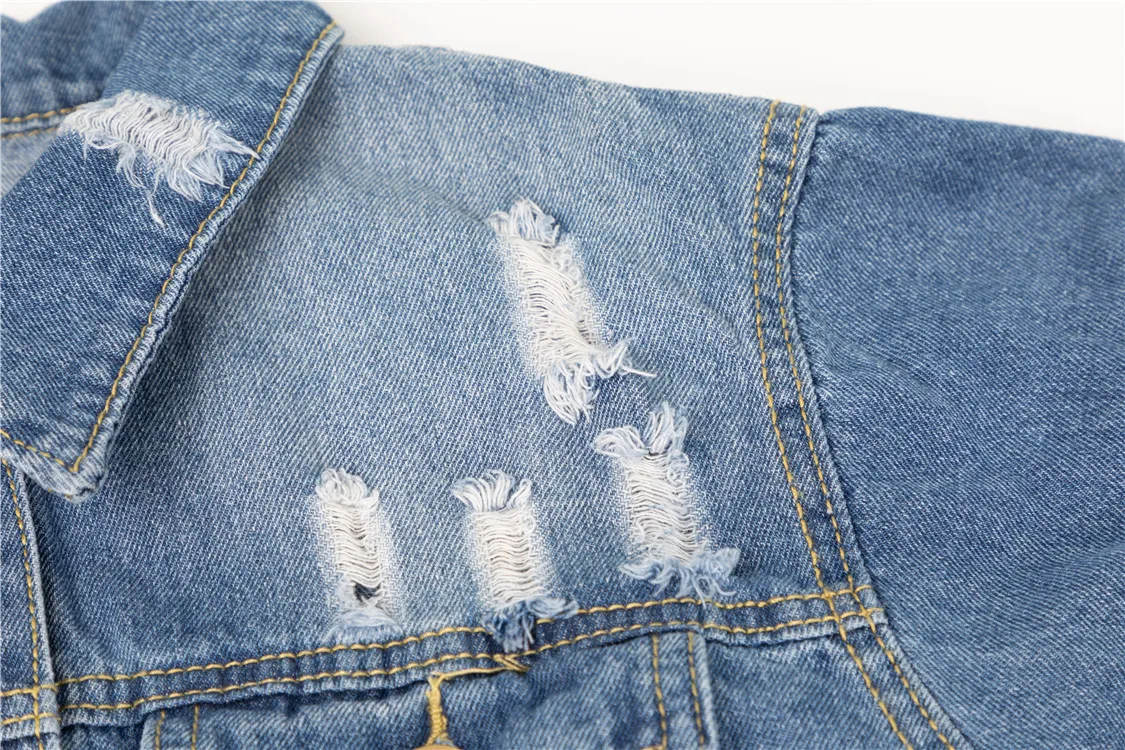 2021 Custom Wholesale Plus Size Distressed Jeans Women Blue Jackets Long Denim Jean Jacket for Ladies