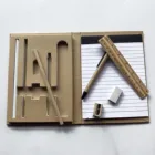 Spiral recycled craft paper hardcover notebook with pen & sticky note index attached for office stationery
