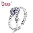 925 silver open rings fashion cz heart & key adjustable size finger sterling silver rings