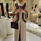 HG9826# Print Cotton Muslim Maxi Dress Female Casual Islamic Clothing Women Open Abaya