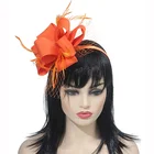 Lady Handmade Hair Band Accessory Orange Satin Fascinators Feather Veil Wedding Party Fascinator Headband