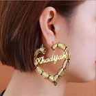 Earring Gold Plated Hoop Customized Name Heart Shape Bamboo Earring Personalize Gold Plated Bamboo Hoop For Girl