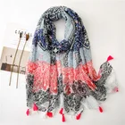Hot Sale Lady Black Tassel Hijab Autumn Winter Muslim Scarf Bohemian Style Polycotton Long Shawl Scarves