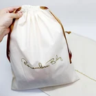 Custom Printed Cotton Muslin Drawstring Travel Shoe Pouch Bag With Logo