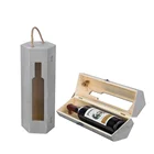 Set Of 2 Single Bottle Hexagon Grey Wood Wine Gift Box With Rope Handle