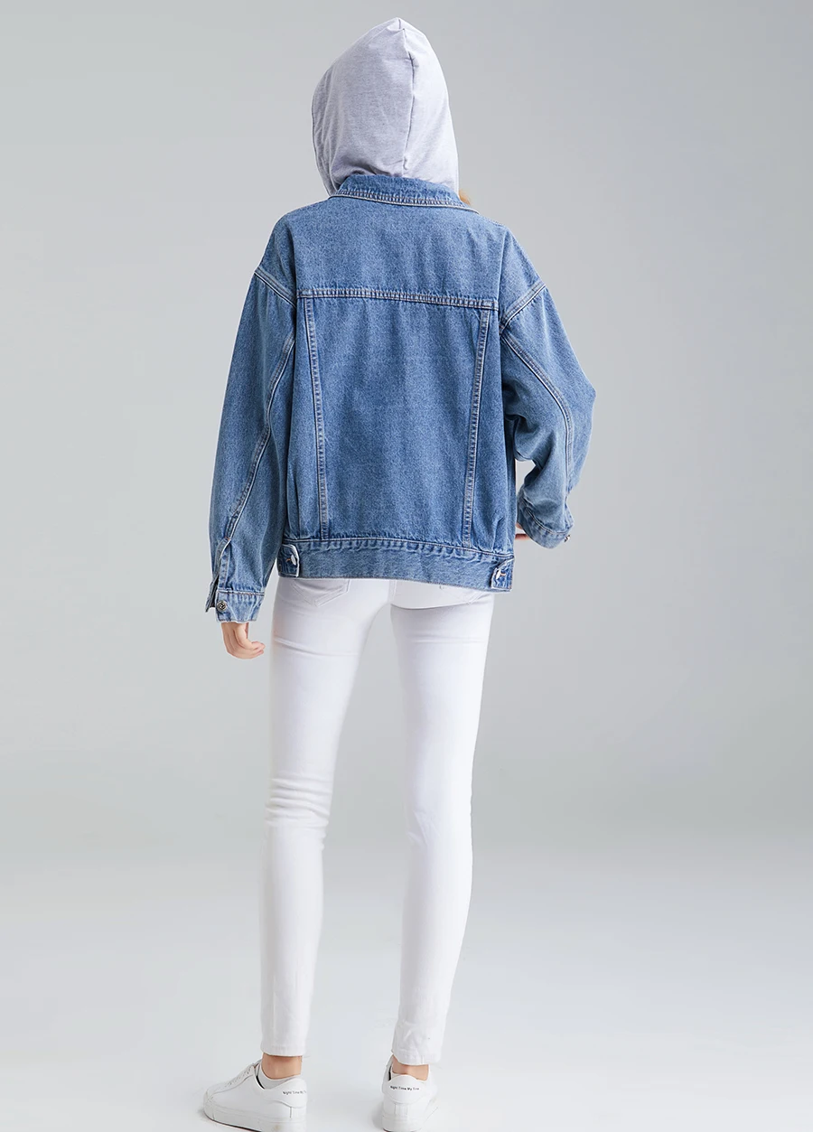 Factory Custom Women Denim Jacket Good Quality Jean Jackets Hooded Ladies Fashion Tops