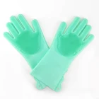 Heat resistant rubber dish washing gloves- kitchen silicone cleaning gloves with brush set